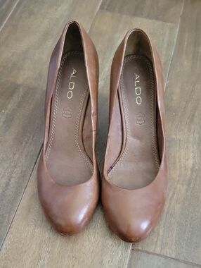 Aldo Brown Leather Wedge Pumps